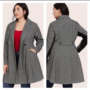 Herringbone Woolen Fit & Flare Coat